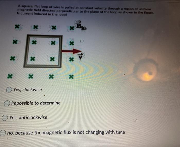 Solved A square, flat loop of wire Is pulled at constant | Chegg.com
