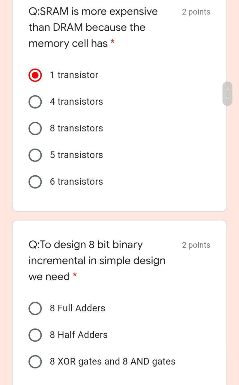 Solved 2 Points Q:SRAM Is More Expensive Than DRAM Because | Chegg.com