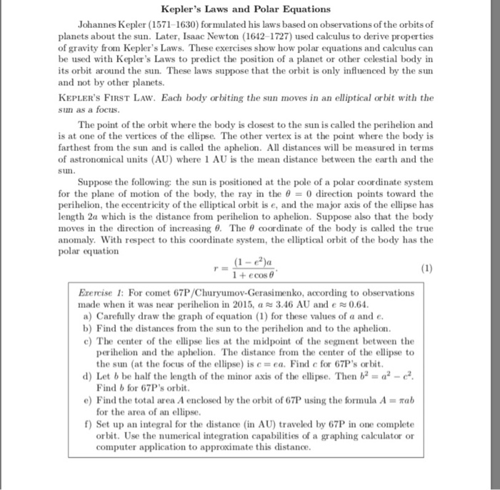 Calculus Kepler Solved Kepler's Laws and Polar Equations Johannes Kepler | Chegg.com