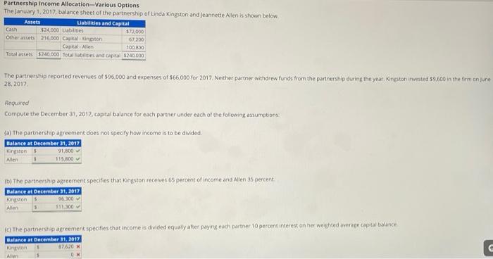Solved Partnership Income Allocation-Various Options The | Chegg.com