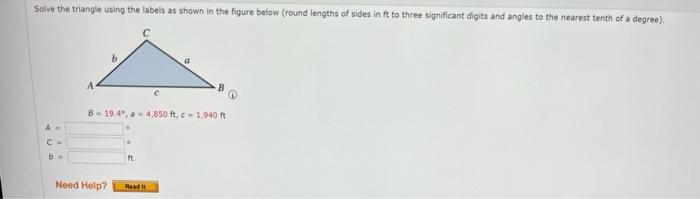 Solved Solve the triangle using the labels as shown in the | Chegg.com