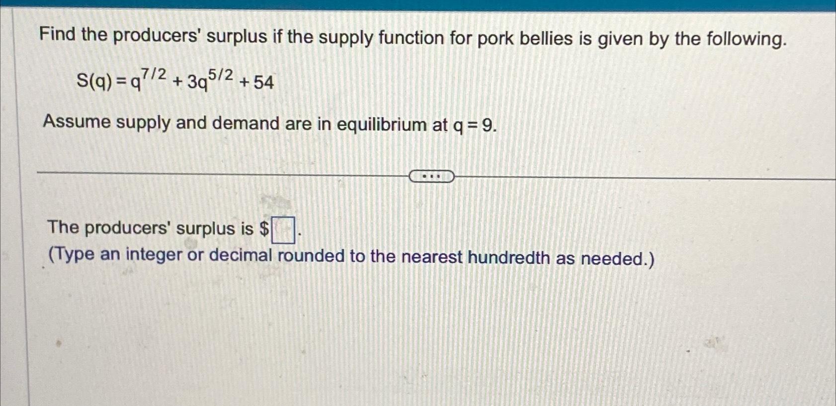 Solved Find the producers' surplus if the supply function