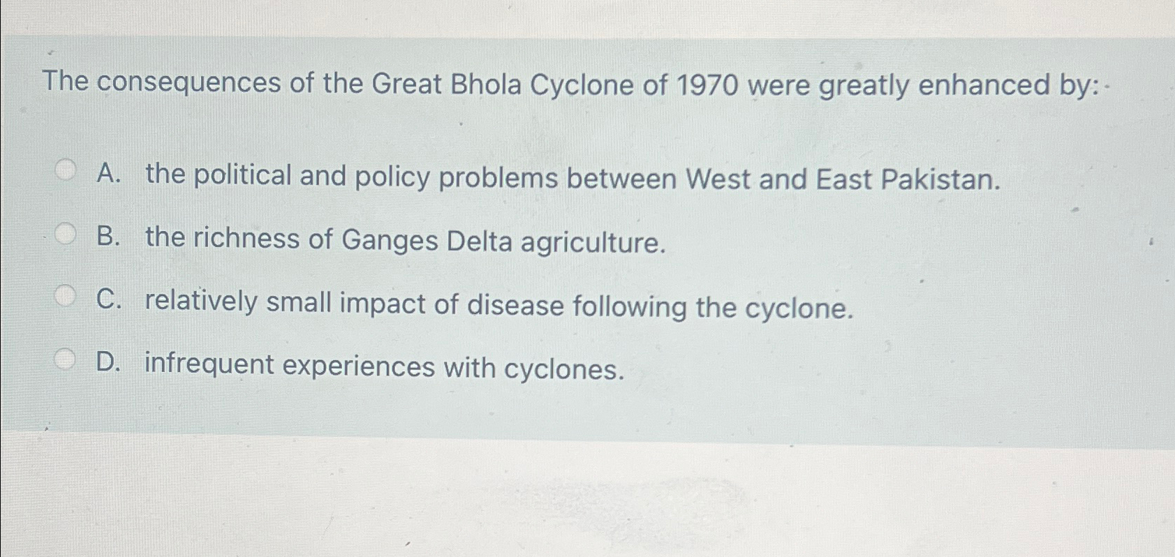 The consequences of the Great Bhola Cyclone of 1970 | Chegg.com