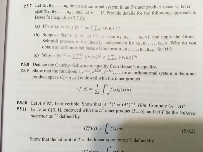 Solved P 5 7 Let Ui U2 U Be An Orthonormal System Chegg Com