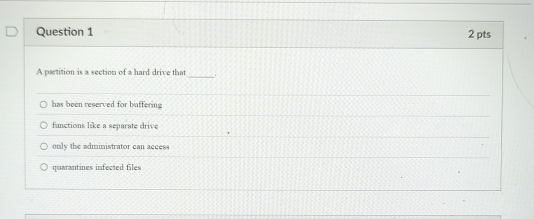 Solved Question 12 ﻿ptsA partition is a section of a hard | Chegg.com