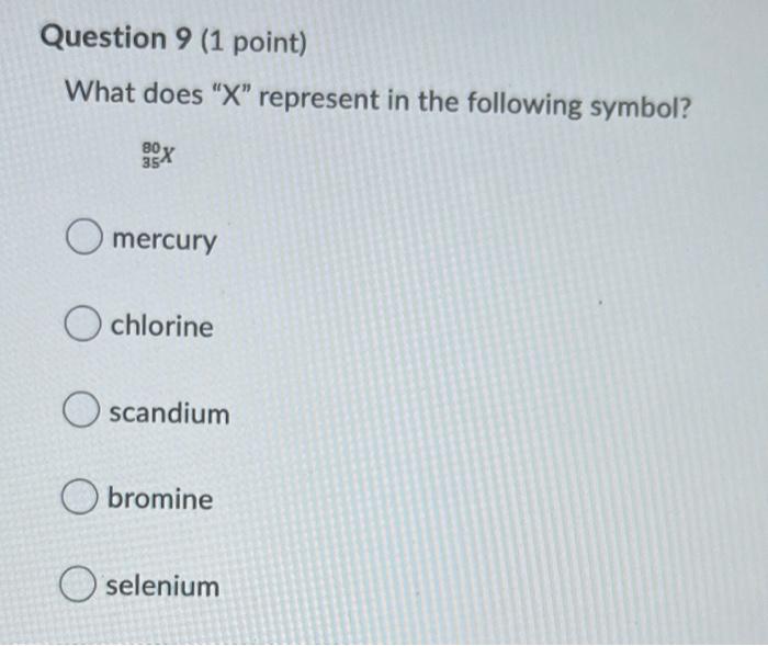 Solved Question 9 (1 point) What does "X" represent in the