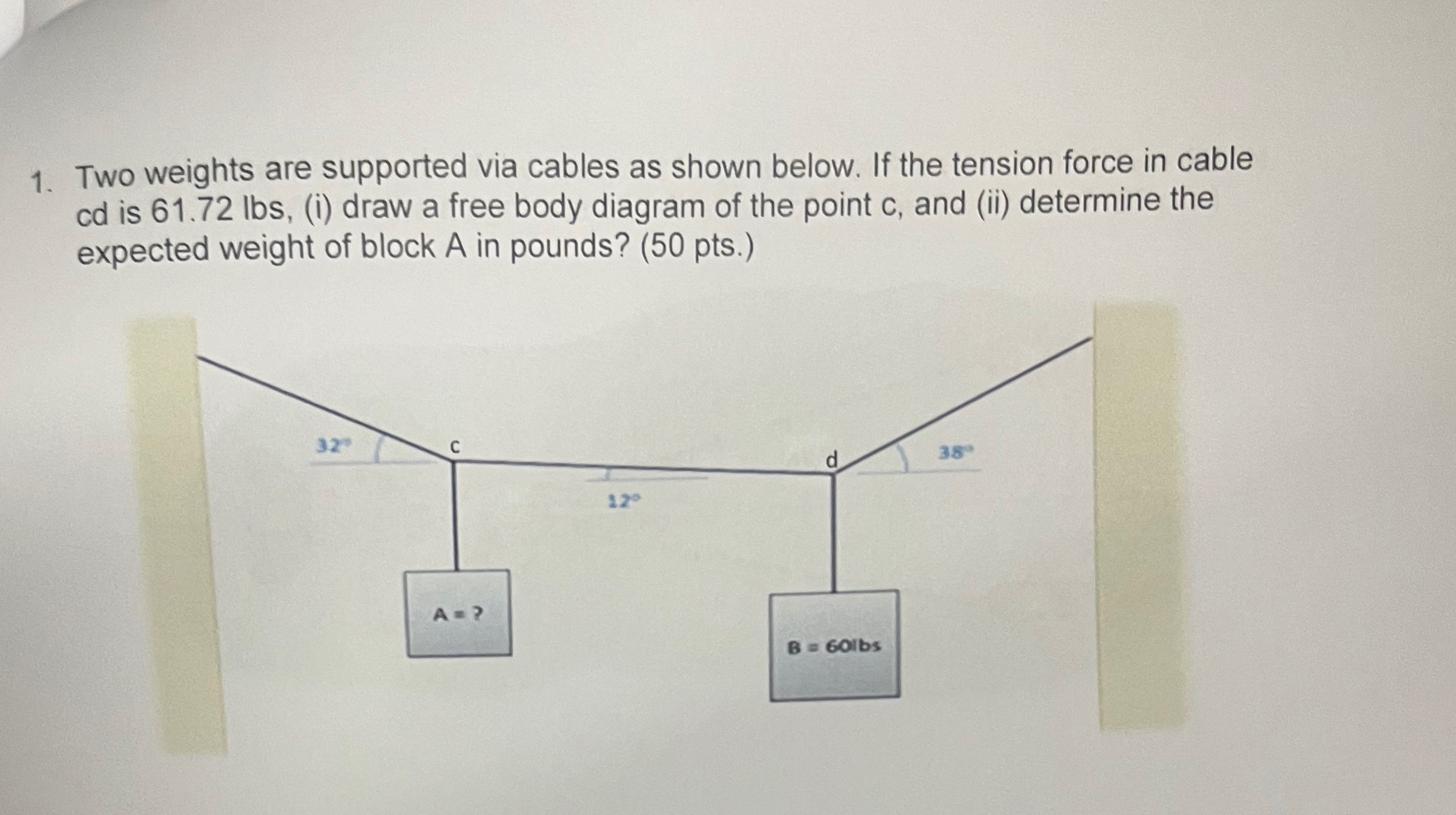 Solved Two weights are supported via cables as shown below.