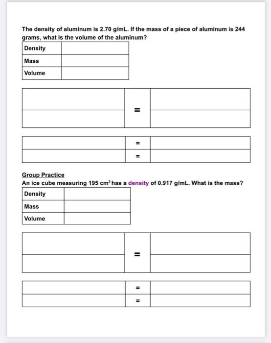 Solved The density of aluminum is 2.70 g/mL. If the mass of