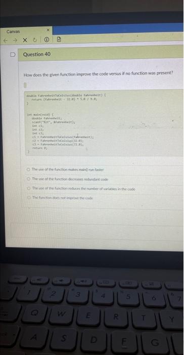 How does the given function improve the code versus if no function was present?
7
The wee of Pritunction decriones redonstart