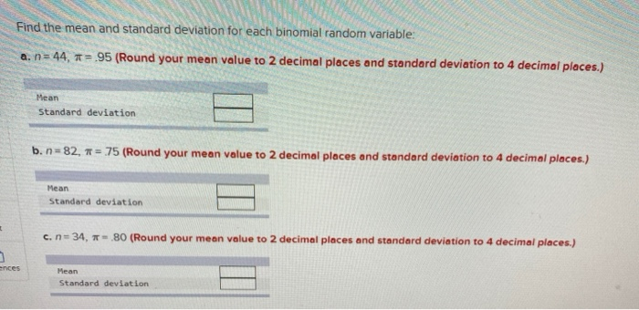 Solved Find the mean and standard deviation for each | Chegg.com
