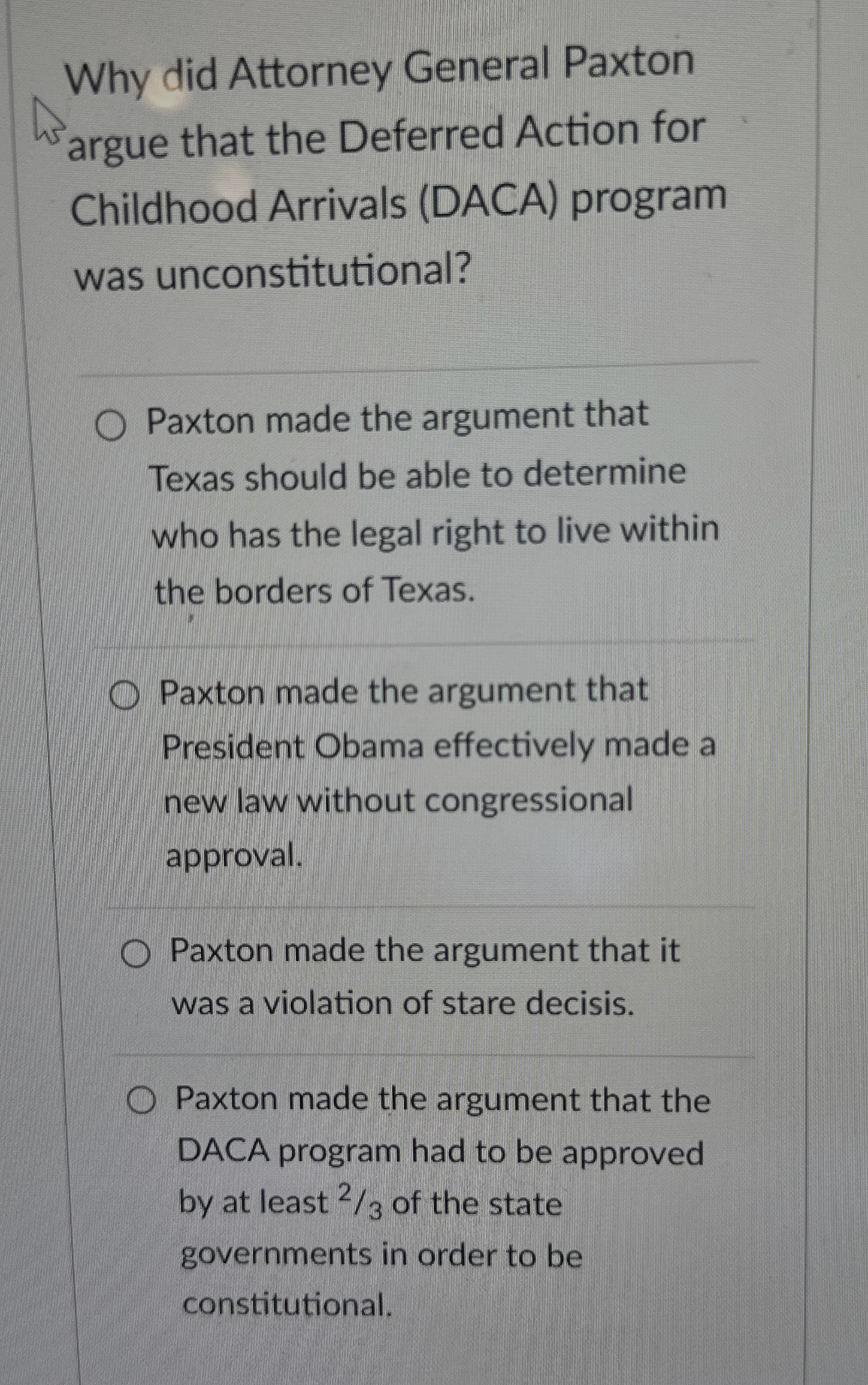 Solved Why did Attorney General Paxton argue that the | Chegg.com