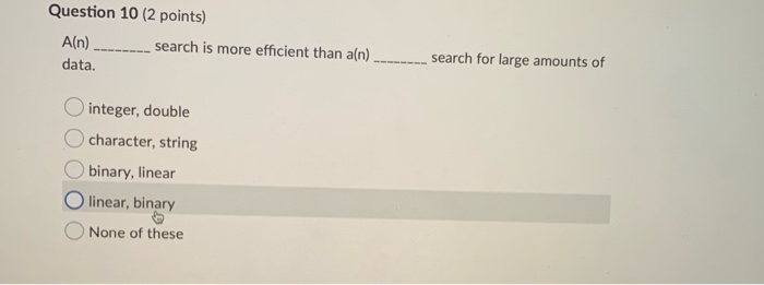 Solved Question 7 (2 points) Given the following data in an | Chegg.com