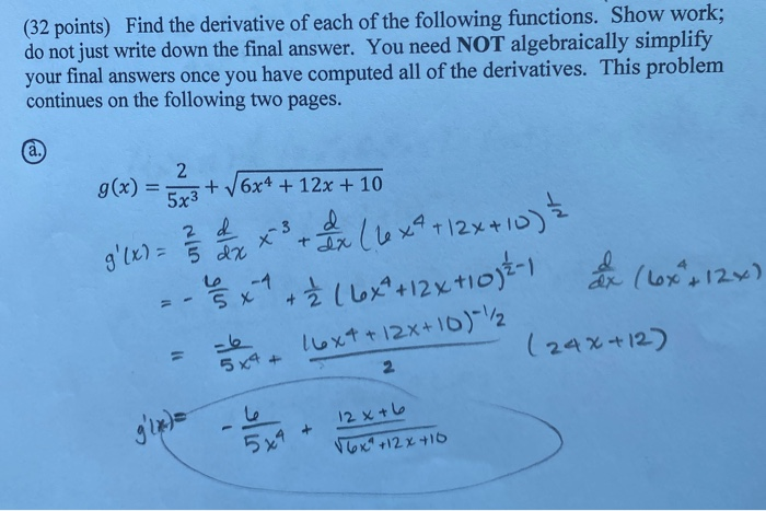 Solved (32 points) Find the derivative of each of the | Chegg.com