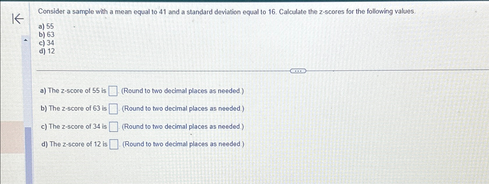 Solved Consider a sample with a mean equal to 41 ﻿and a | Chegg.com