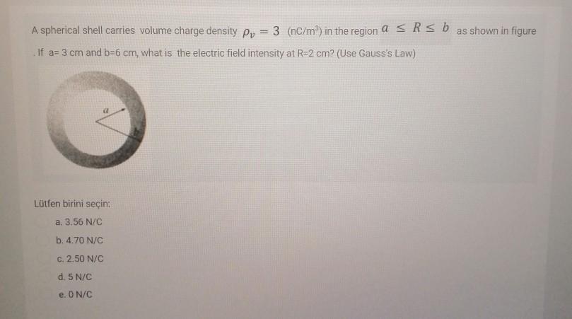 Solved A spherical shell carries volume charge density Pu = | Chegg.com