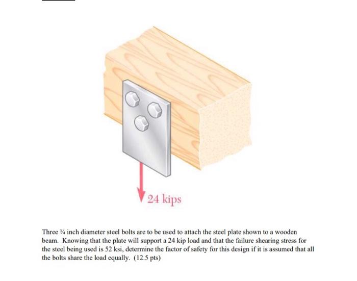 Solved 24 kips Three | inch diameter steel bolts are to be | Chegg.com