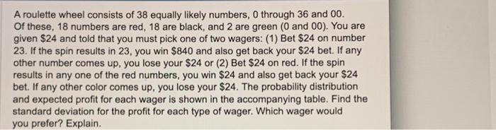 Solved A roulette wheel consists of 38 equally likely | Chegg.com