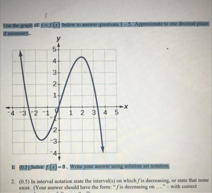 Solved Use the graph of y=f(x) below to answer questions 1 Chegg com