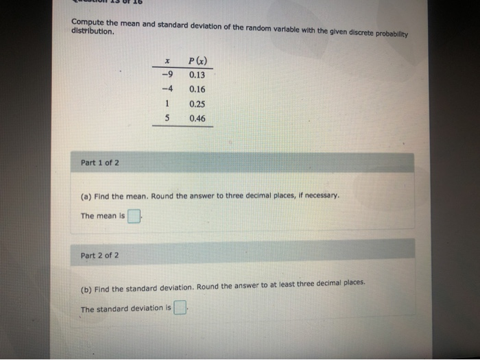 Solved Compute The Mean And Standard Deviation Of The Random | Chegg.com