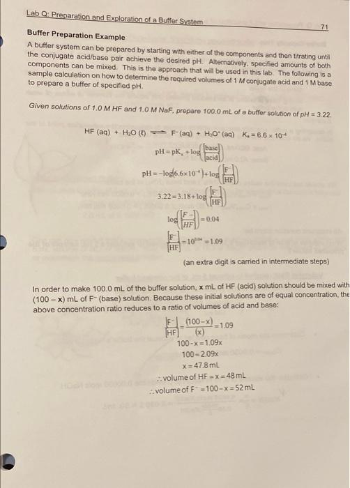 Solved and Exploration of a Buffer System 69 Lab Q