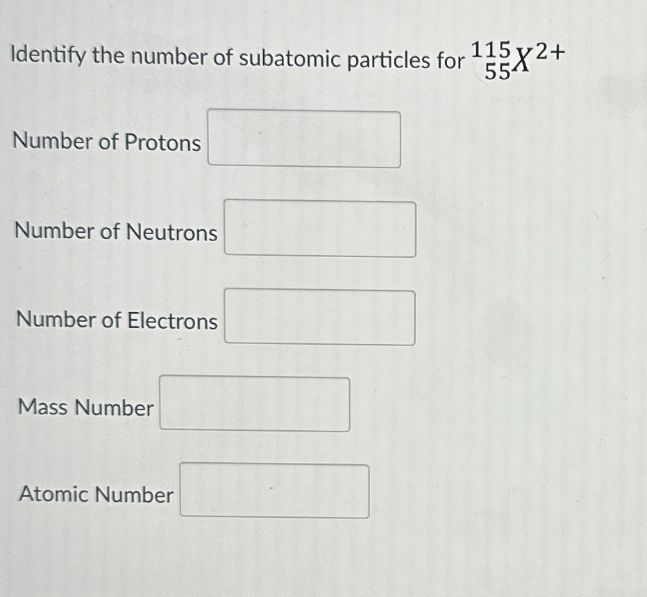 Solved Identify the number of subatomic particles for | Chegg.com