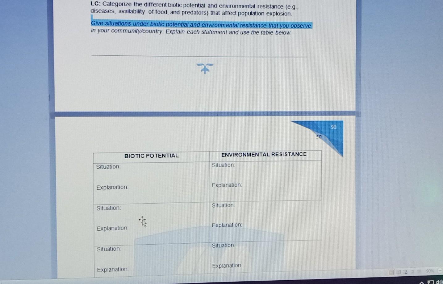 Solved Lc Categorize The Different Biotic Potential And Chegg Com