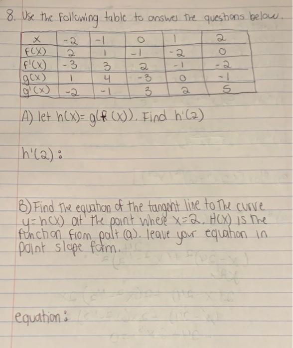 Solved 8. Use The Following Table To Answer The Questions | Chegg.com