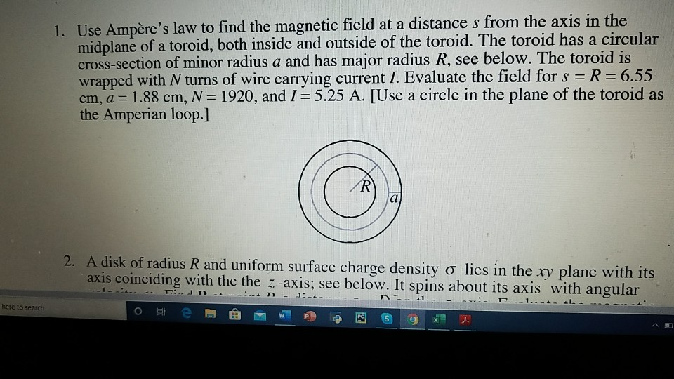 Solved 1. Use Ampère's law to find the magnetic field at a | Chegg.com
