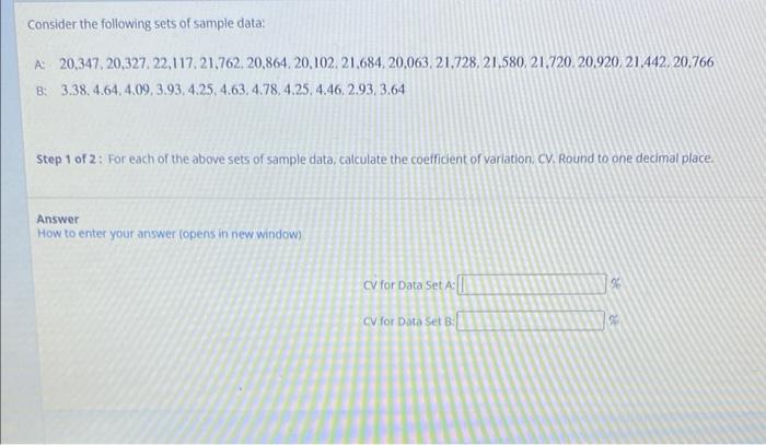 Solved Consider the following sets of sample data: A: | Chegg.com