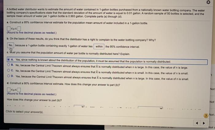 Solved A bottled water distributor wants to estimate the | Chegg.com