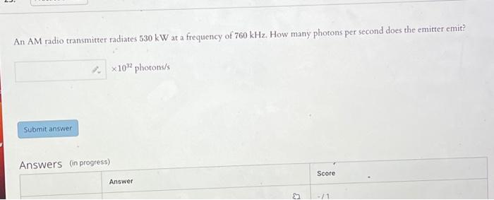 Solved THANK YOU An AM radio transmitter radiates 530 kW at | Chegg.com