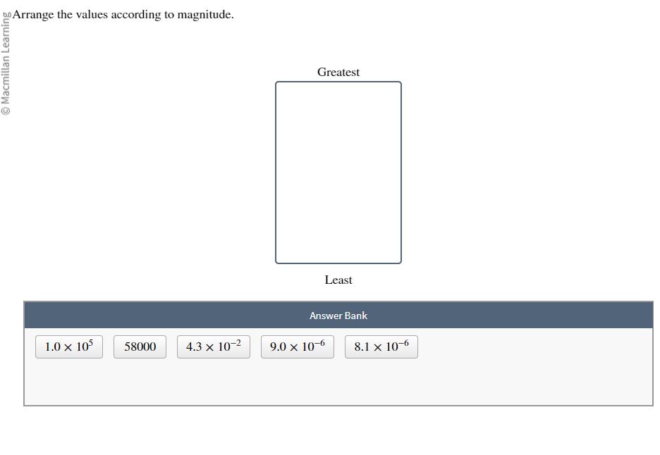 Arrange The Values According To Magnitude.