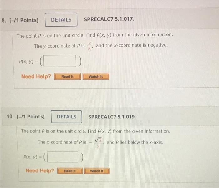 Solved 9 1 Points DETAILS SPRECALC75 1 017 The Point P Chegg