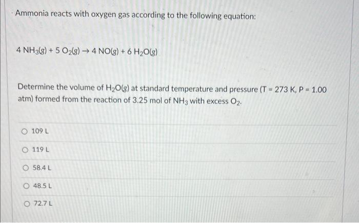 Solved Ammonia Reacts With Oxygen Gas According To The | Chegg.com