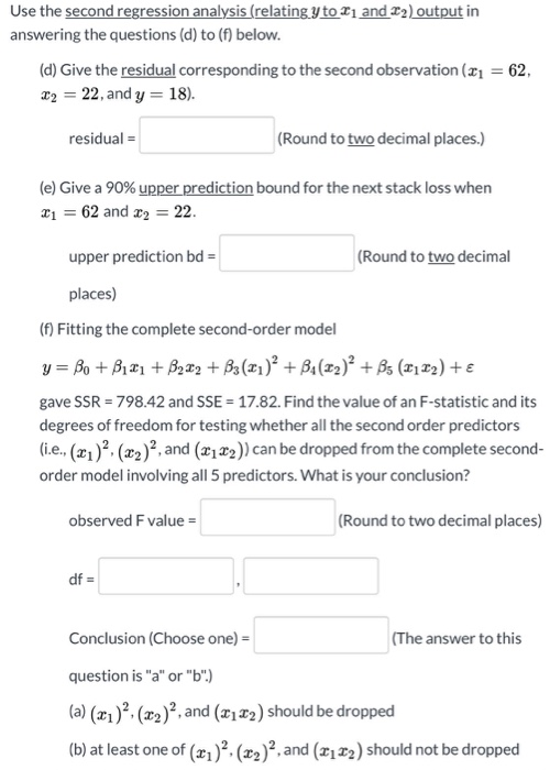 Solved Use the second regression analysis (relating.y to 31 | Chegg.com