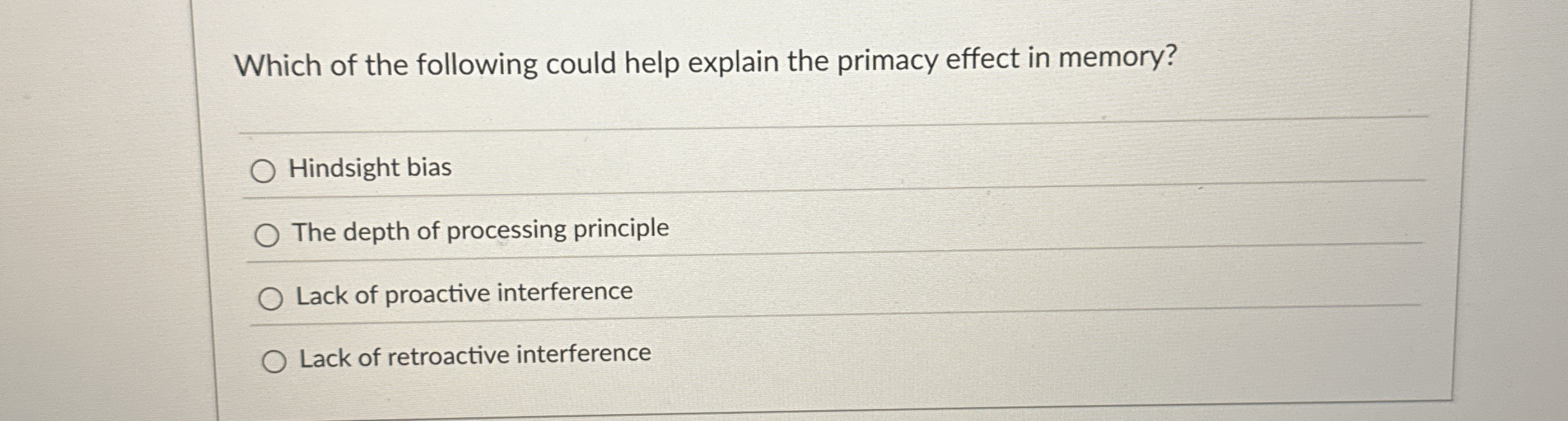 Solved Which of the following could help explain the primacy | Chegg.com