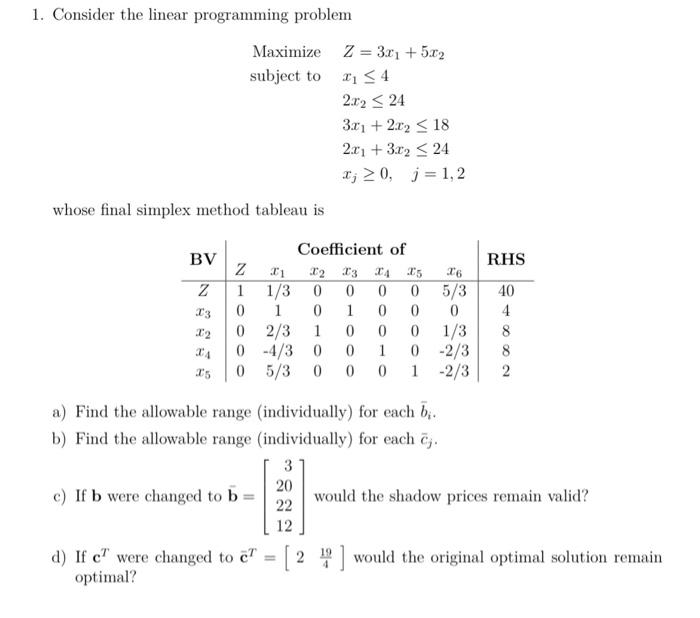 Solved 1. Consider the linear programming problem Maximize | Chegg.com