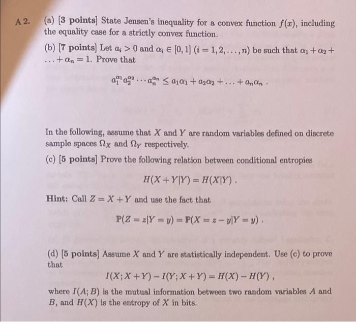 Solved A 2. (a) (3 Points) State Jensen's Inequality For A | Chegg.com