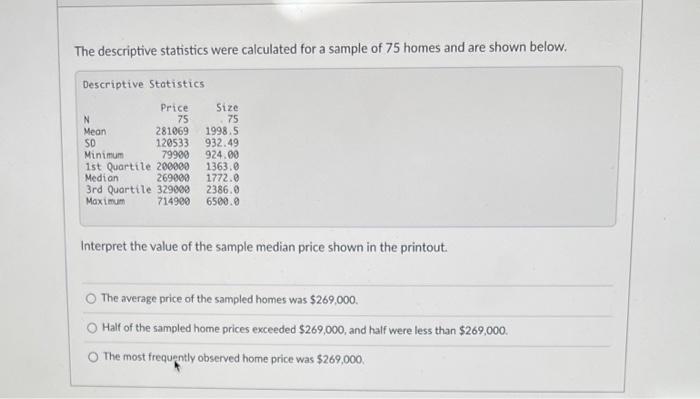Solved The descriptive statistics were calculated for a | Chegg.com
