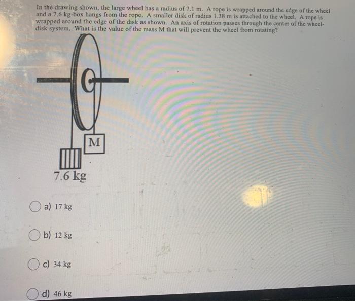 Solved In the drawing shown, the large wheel has a radius of | Chegg.com