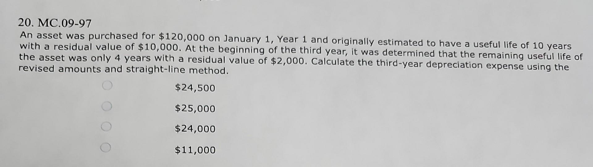 Solved 20. МС.0997 An asset was purchased for 120,000 on