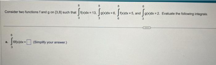 Solved Consider two functions f and g on [3,8] such that | Chegg.com