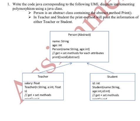 Solved 1. Write the code java corresponding to the following | Chegg.com