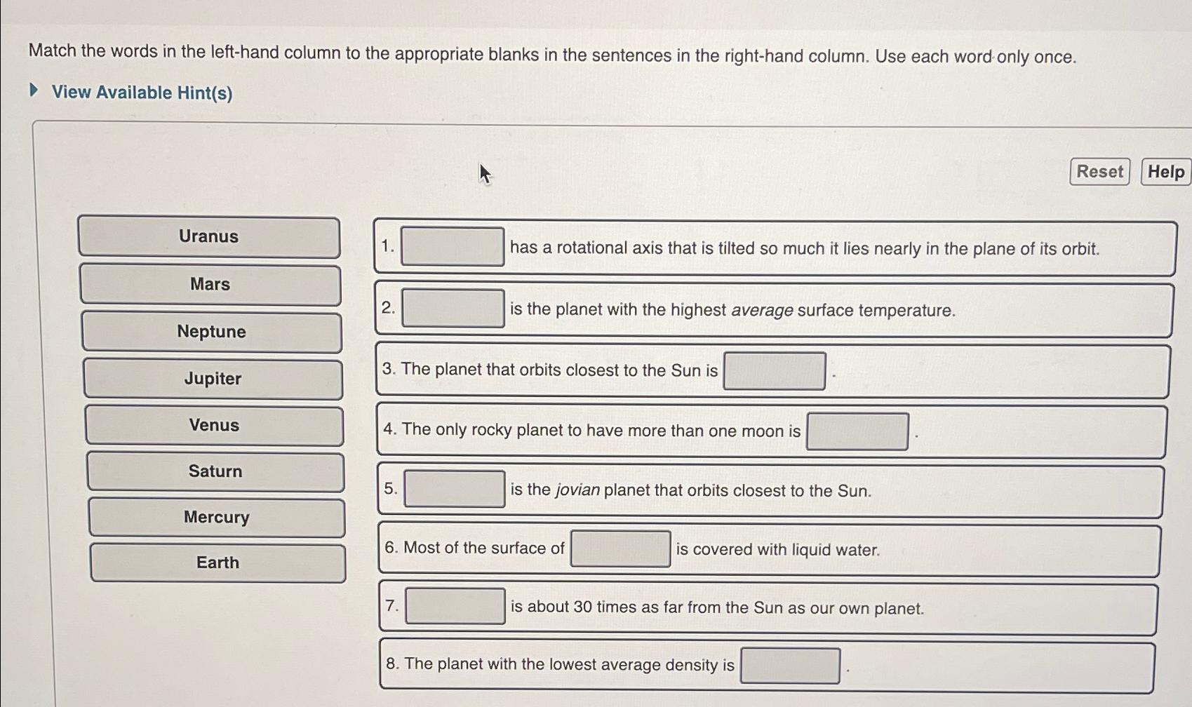 Solved Match The Words In The Left Hand Column To The