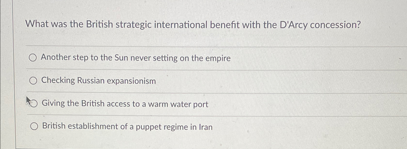 Solved What was the British strategic international benefit