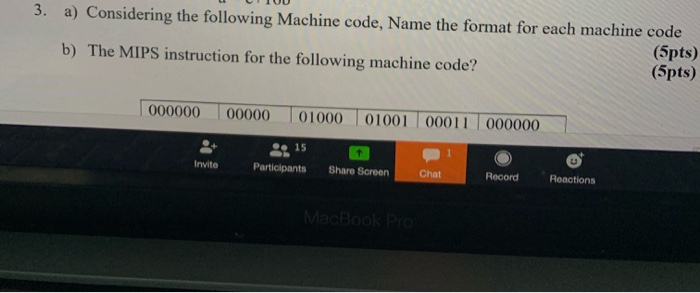 Solved 3. a) Considering the following Machine code, Name | Chegg.com