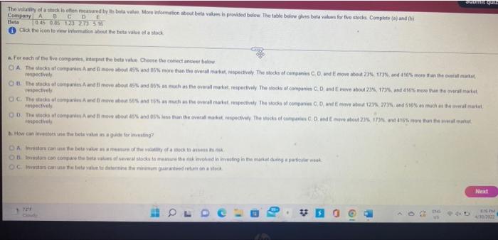 Solved Submit quiz The volatility of a stock is often | Chegg.com