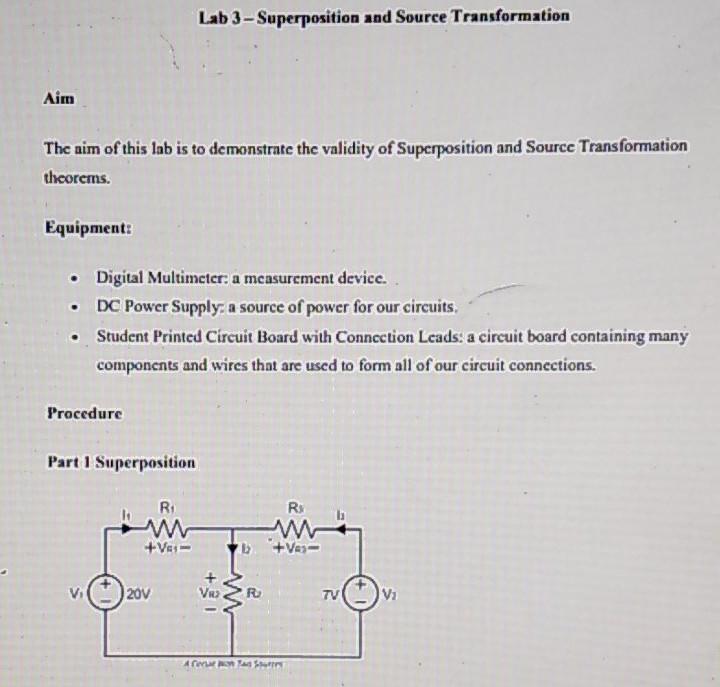 Solved Lab 3 - Superposition and Source Transformation Aim | Chegg.com