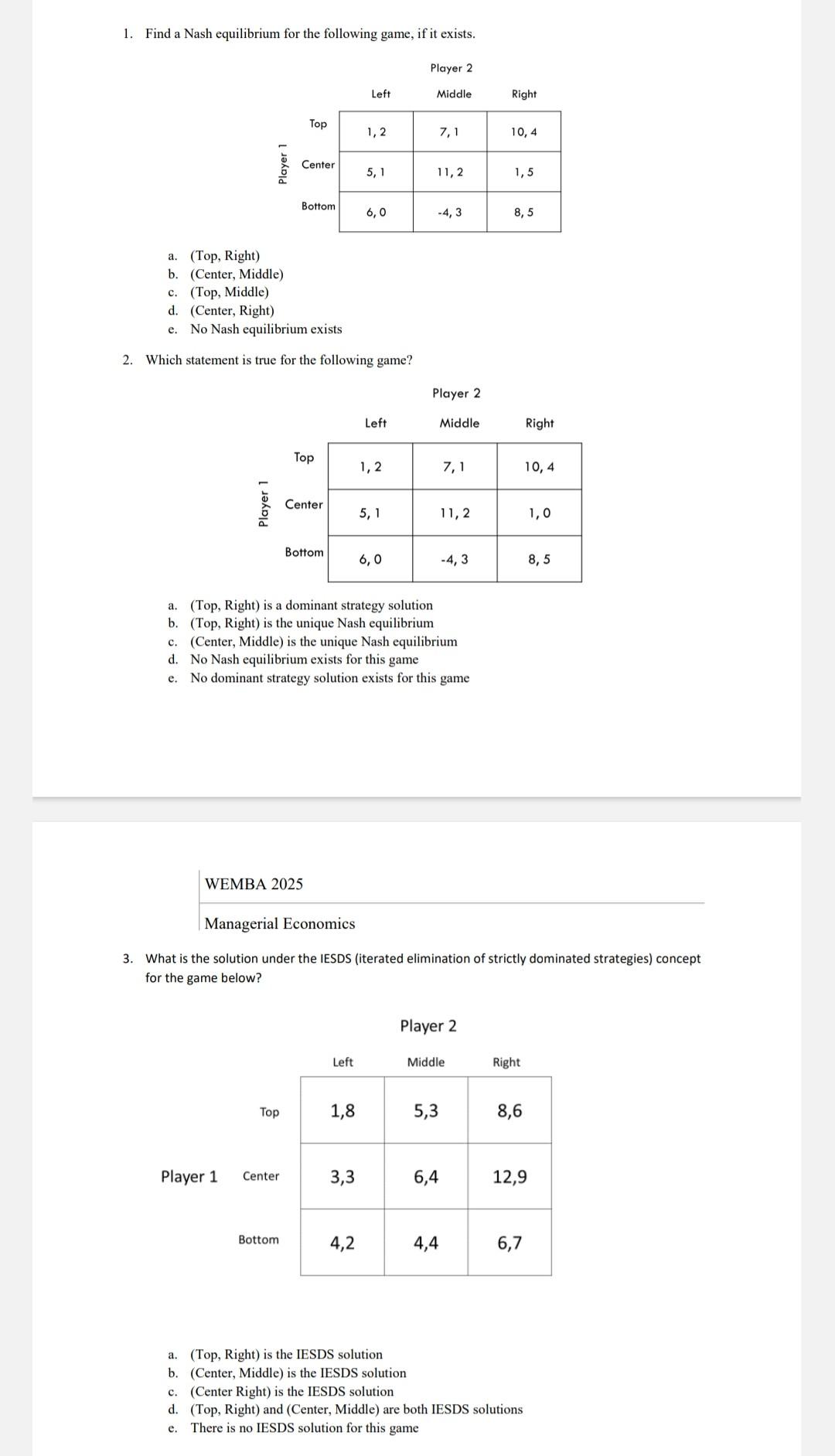 Solved 1. Find a Nash equilibrium for the following game, if | Chegg.com