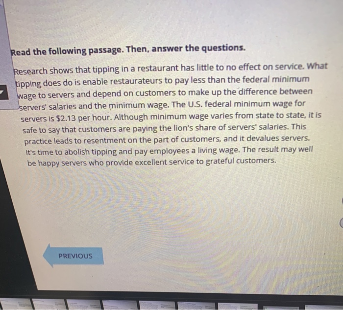 Solved Read The Following Passage. Then, Answer The | Chegg.com